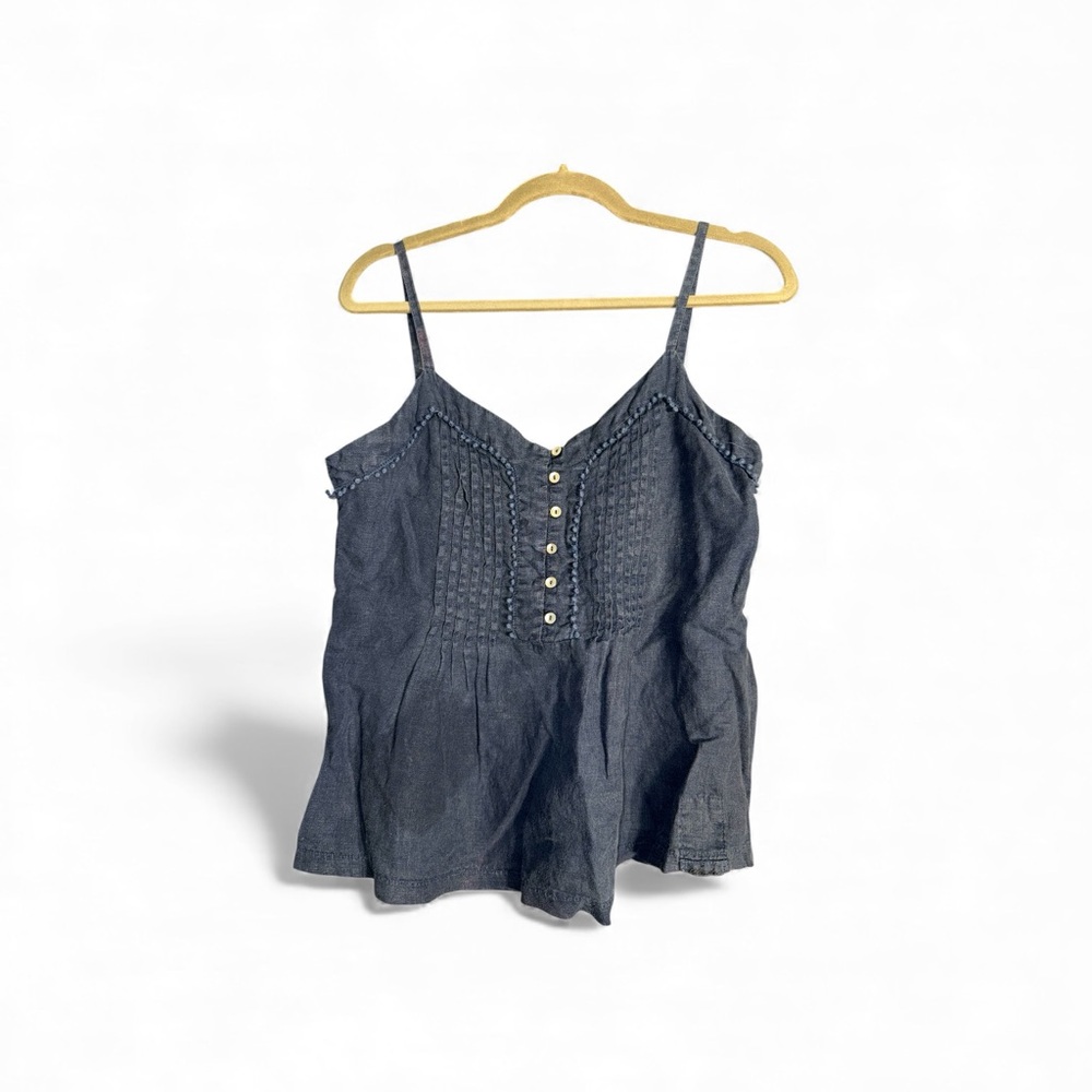 Claudio Milano Babydoll Navy Linen Spaghetti Strap Top Medium Italy